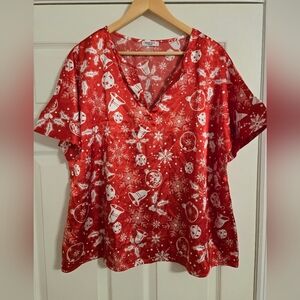 Ekouaer red Christmas satin blouse size XL